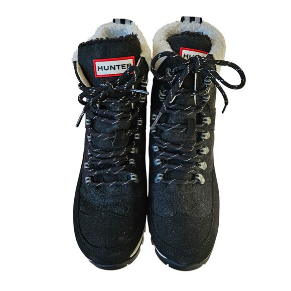 Hunter Lug Sole Lace Up Winter Snow Boot Size 6 Black - Picture 3 of 5